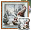 Gnome By The Window In Winter - 14CT Stamped Cross Stitch - 40*40cm