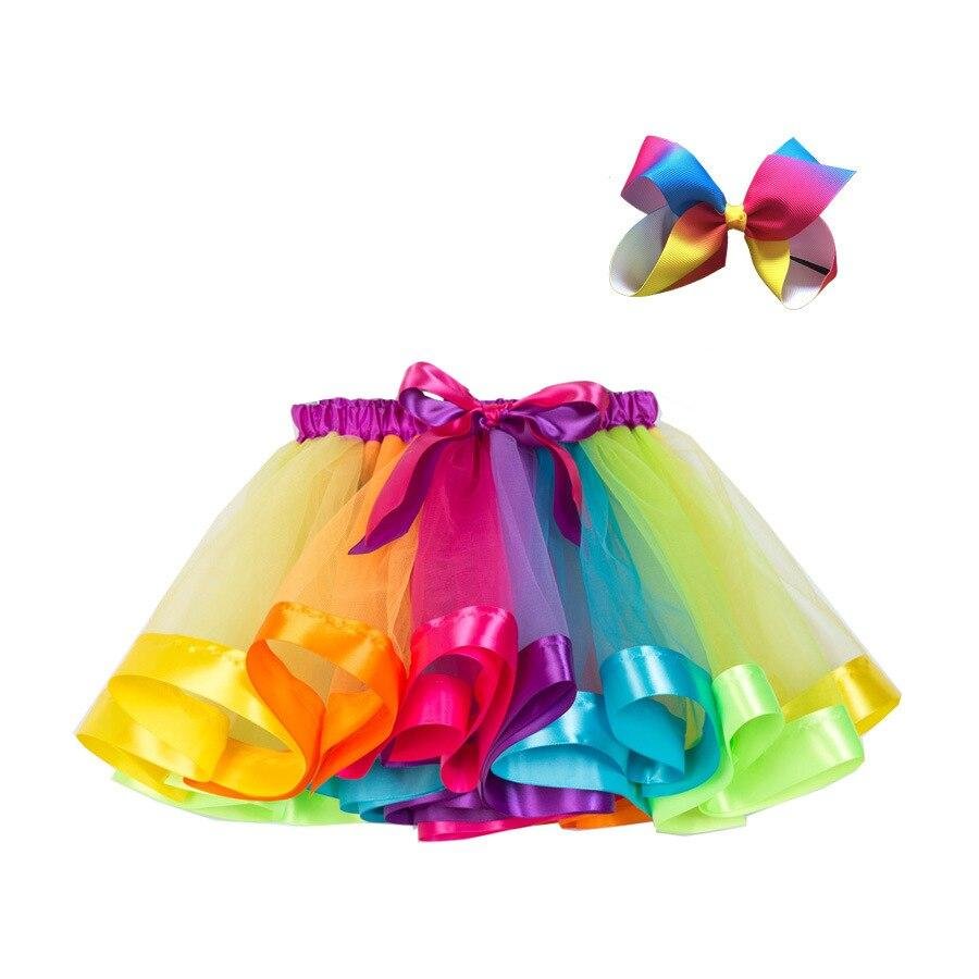 Free Match Bow+Tutu Skirt  Baby Girls 12M-8T Princess Pettiskirt Rainbow Kids Party Tutu For Girls Skirt Children Clothing 3 8T