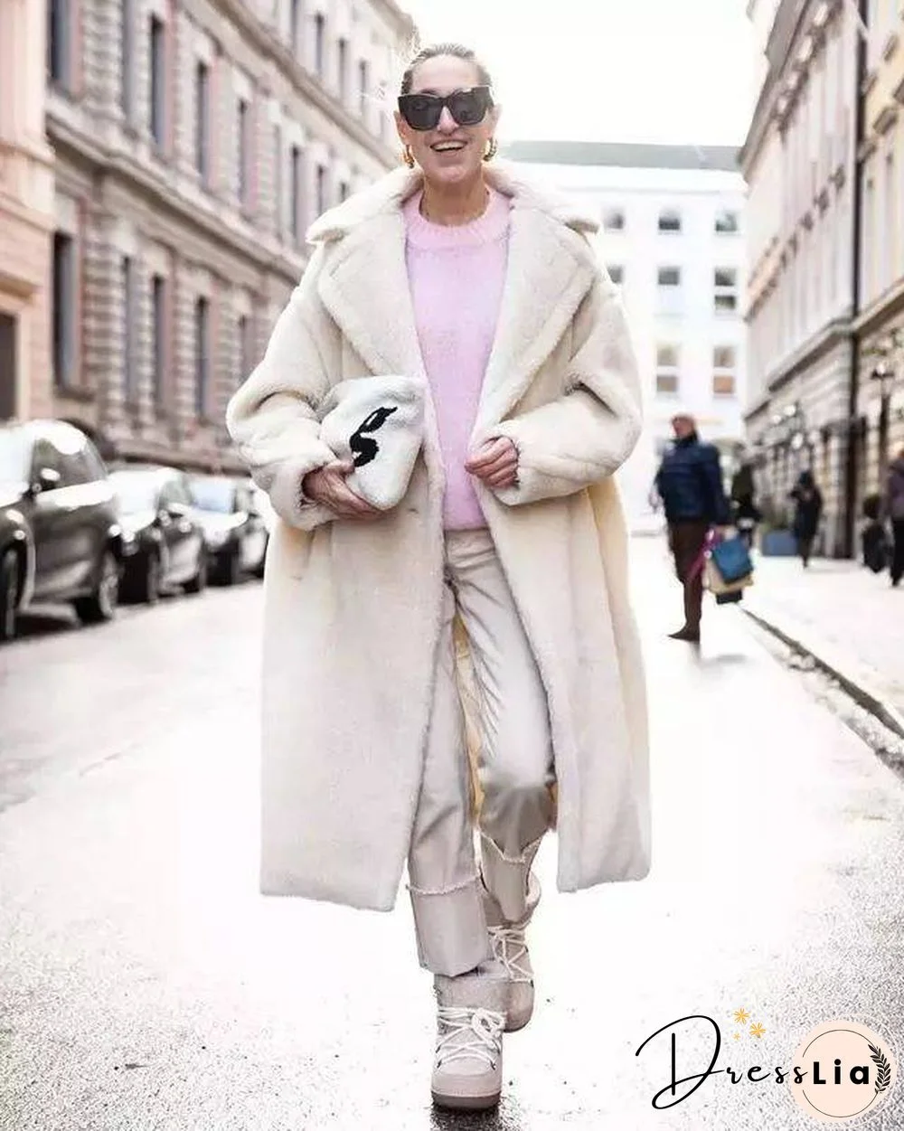 Long Faux Fur Camel Teddy Coat Maxi Jackets