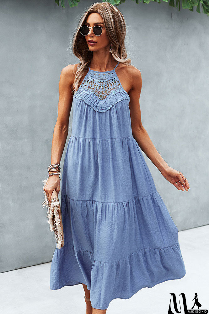 MidiSono - Chic Sleeveless Solid Color Stitching A-Line Mid-length Dress