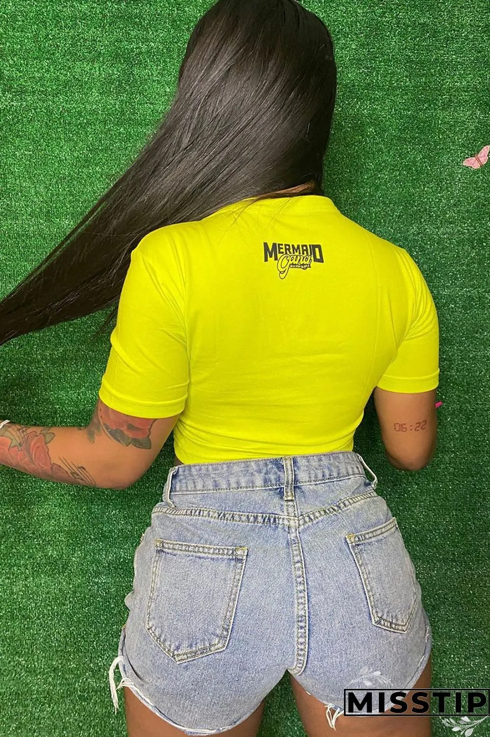Yellow Casual Print Patchwork T-Shirts