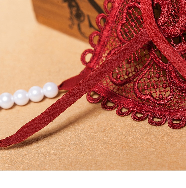 Vintage Love Heart Pearl Massuge Lace Thong Low Waist Transparent Sexy Underwear G-String Fashion Women Lingerie Panties Briefs - view