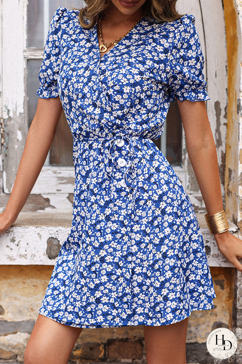 Fashion Solid Patchwork V Neck Waist Skirt Dresses