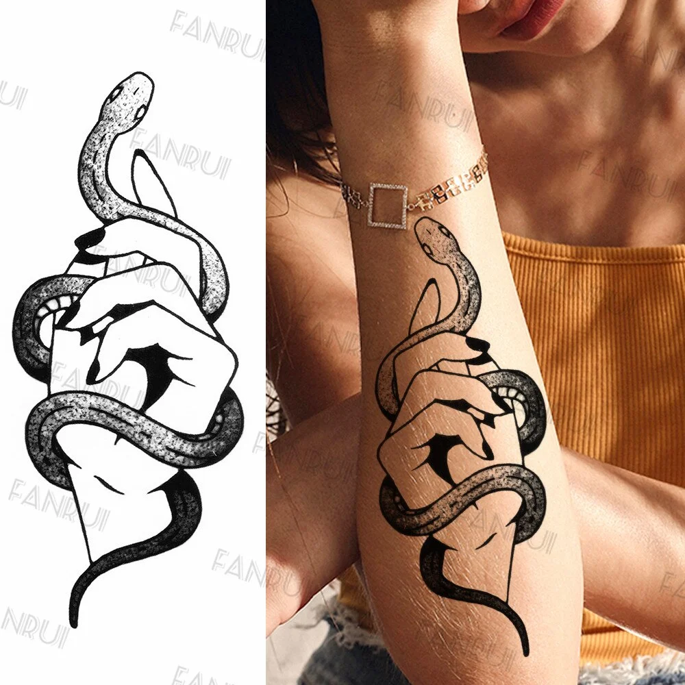 Black Gun Tattoos Sticker For Men Women Arm Art Temporary Tattoos Realistic Fake Flower Lion Tiger Tatoos Decal Cool Warrior DIY