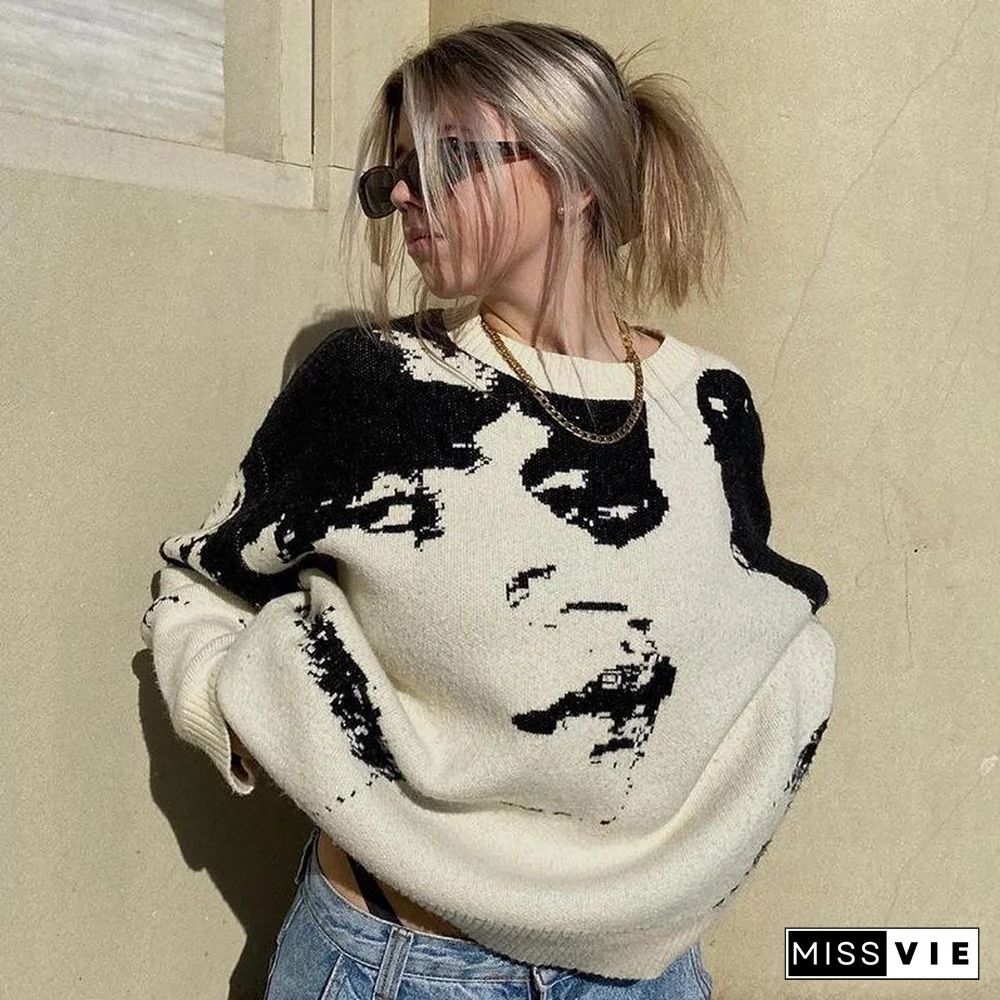 Loose Abstract Figure Printed Sweater