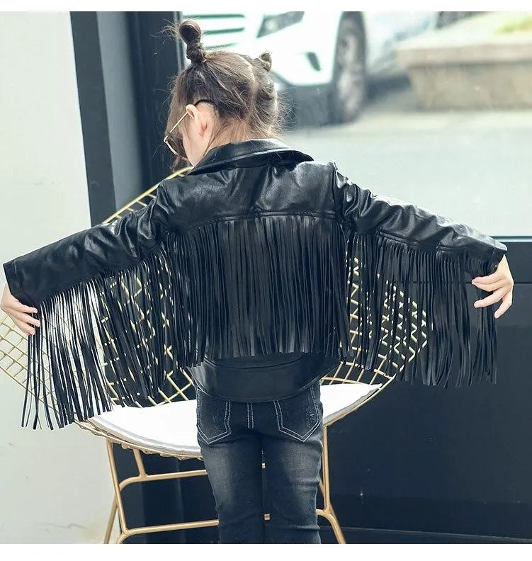 INS hot children PU jacket, 2-7 year old girl fashion coat tassel leather,motorcycle leather jacket kids jacket online celebrity