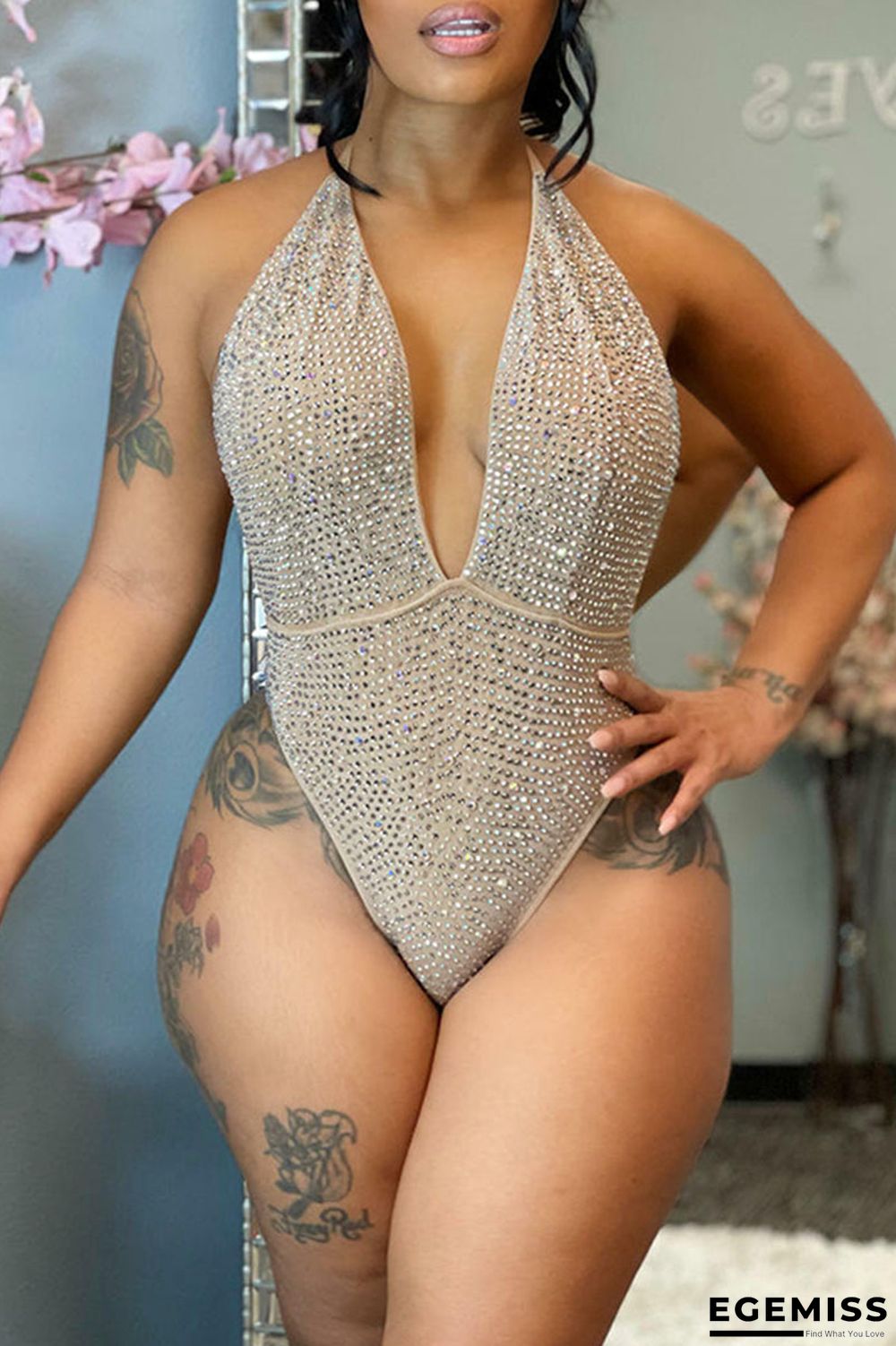 Apricot Sexy Solid Bandage Patchwork Backless Hot Drill Halter Regular Jumpsuits | EGEMISS