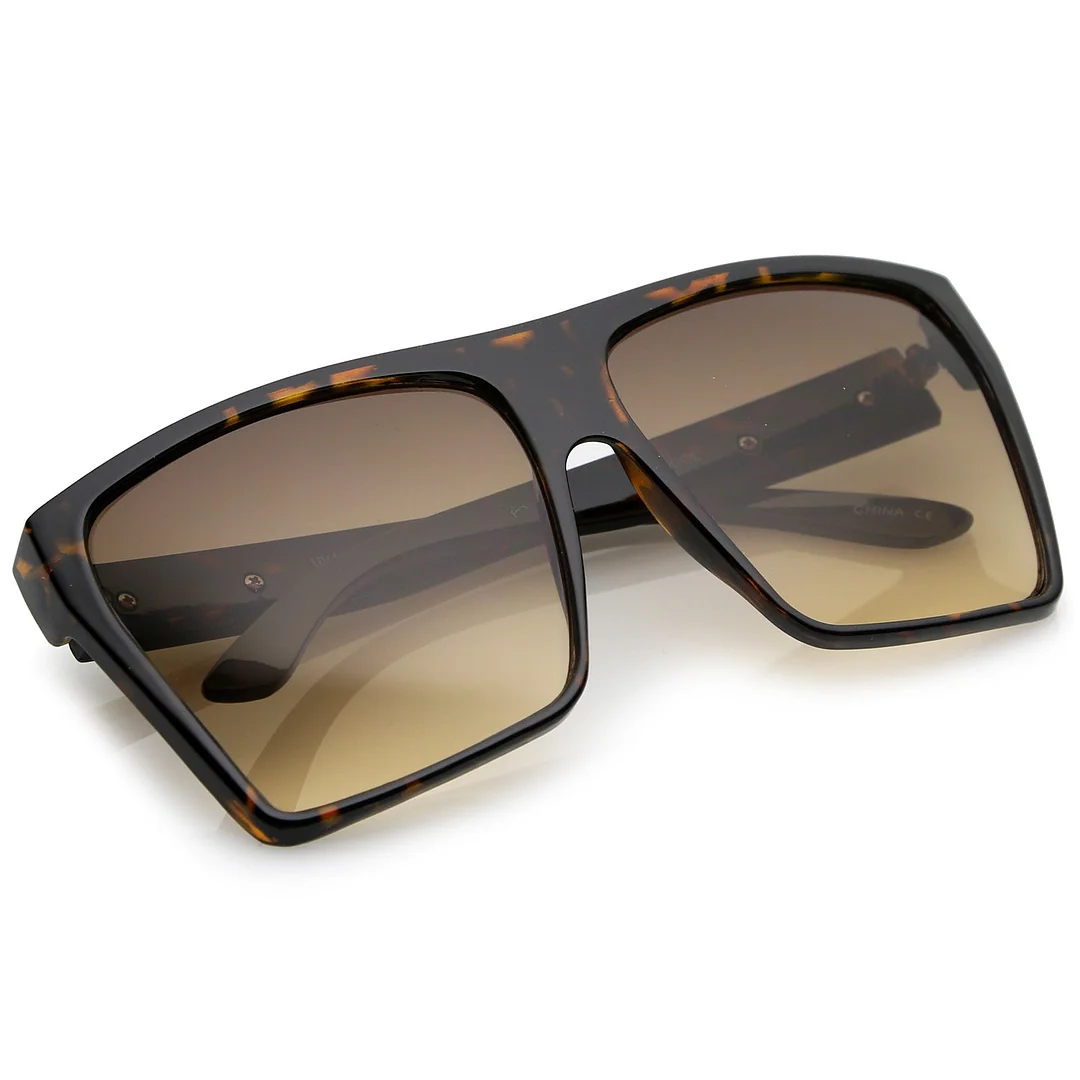 Oversize Flat Top Metal Temple Accent Gradient Lens Square glasses 62mm