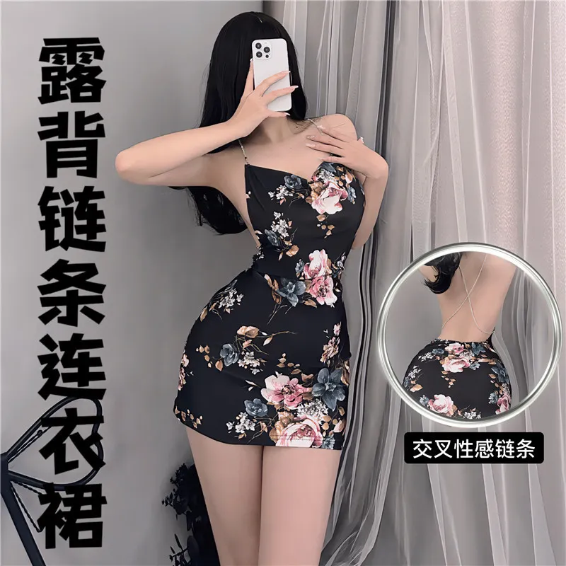 Churchf Tiffinty Sling Dress Lingerie Role-Playing Uniform Silver Silk Shiny Hot Lady Night Club Pajamas