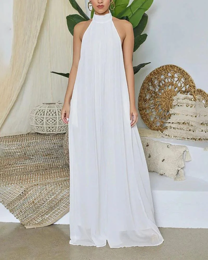 Casual Solid Color Halter Jumpsuit