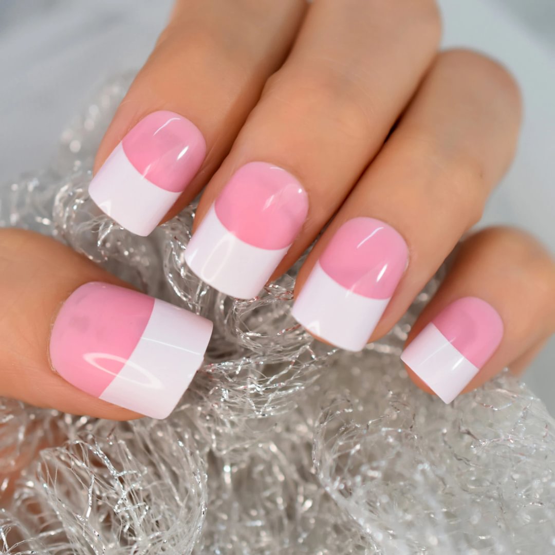 Applyw French Nails Top Tips Finger Nails Art With Tbas Medium Short Version Colorful Pink White Edge