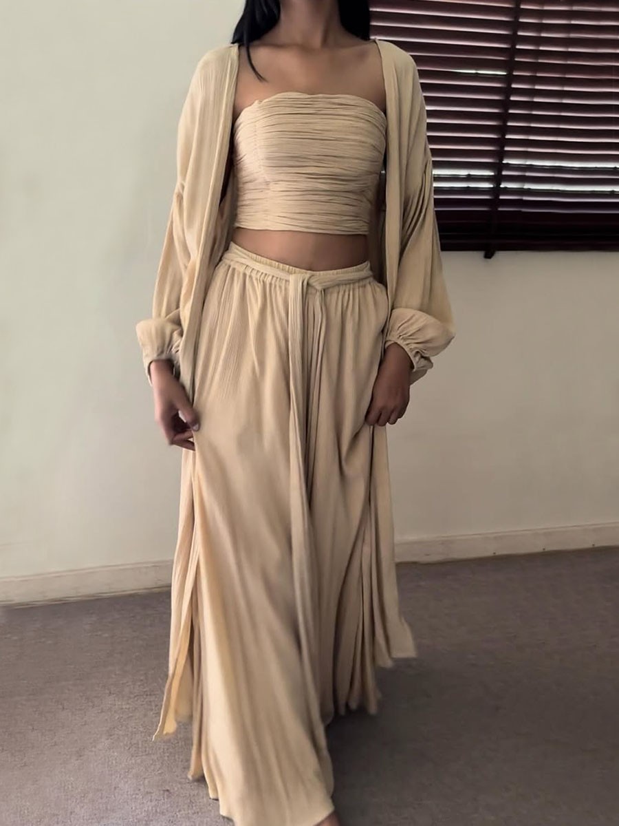 Casual pleated loose three piece set