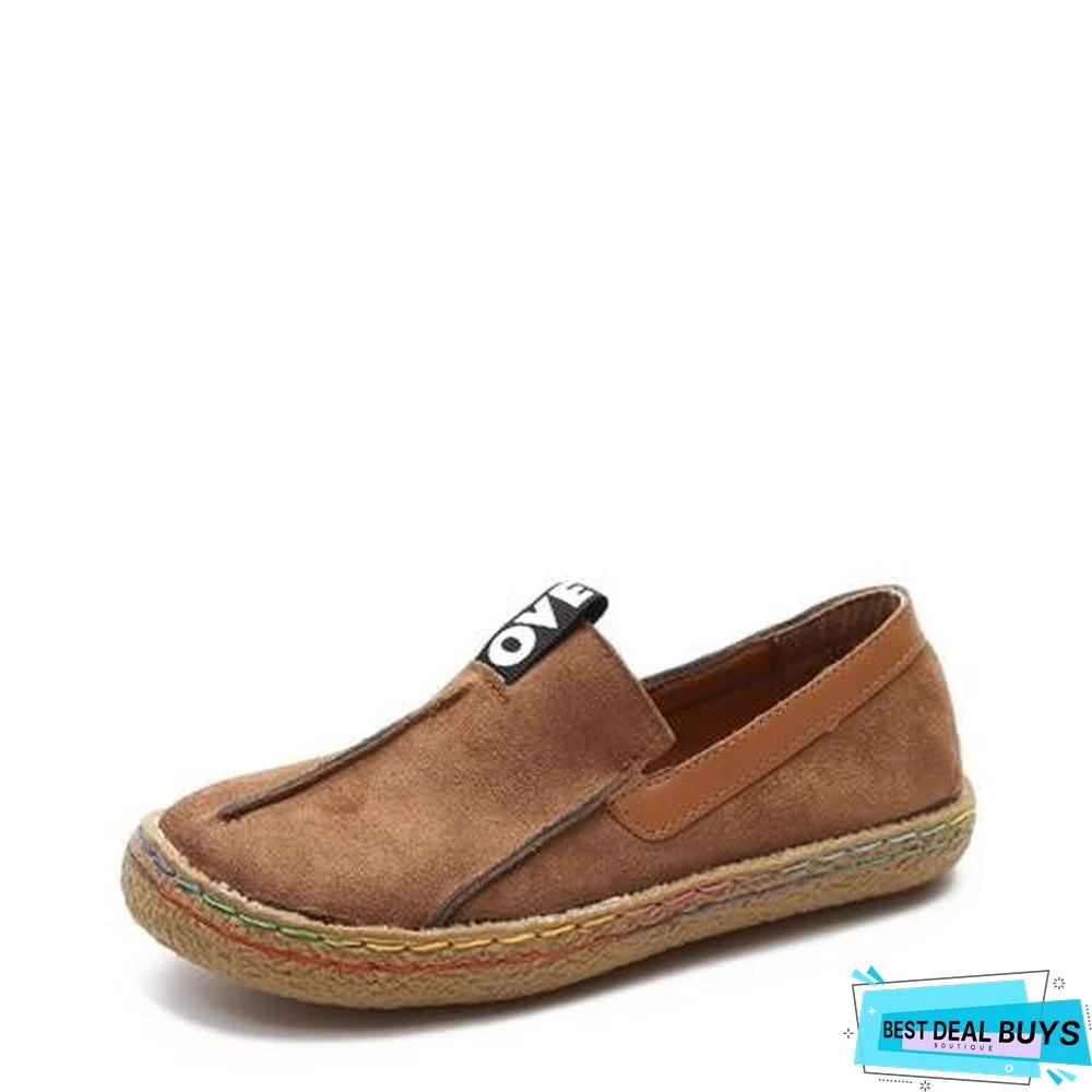 Women Flats Platform Flock Shoes Causal Slip On Patchwork Sewing Suede Footwear