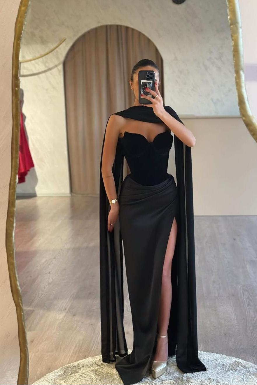 V-Neck Strapless Sleeveless High-Waisted Long Mermaid Prom Dress With Pleated And High Split | MS0562 Wellcucu