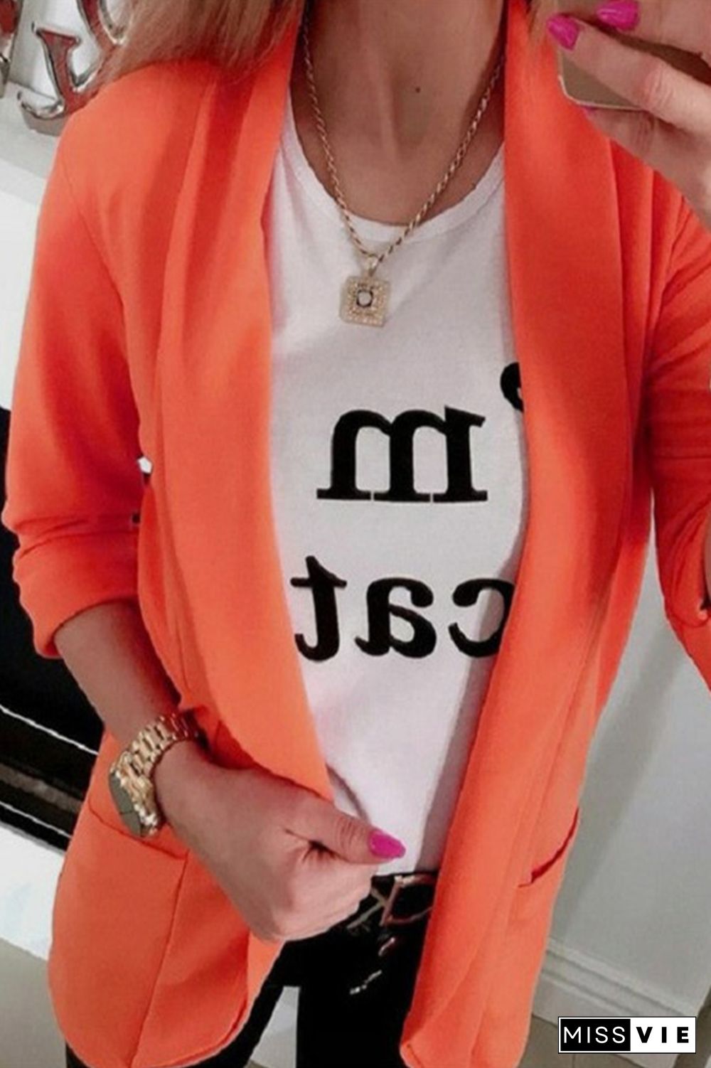 Fashion Casual Solid Split Joint Turndown Collar Outerwear（3 colors）