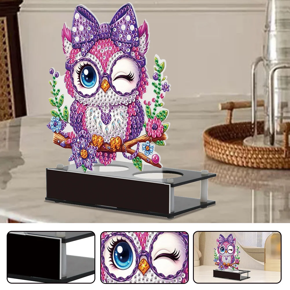 5D DIY Flower Owl Diamond Art Mini Candle Holder for Aromatherapy Art Crafts