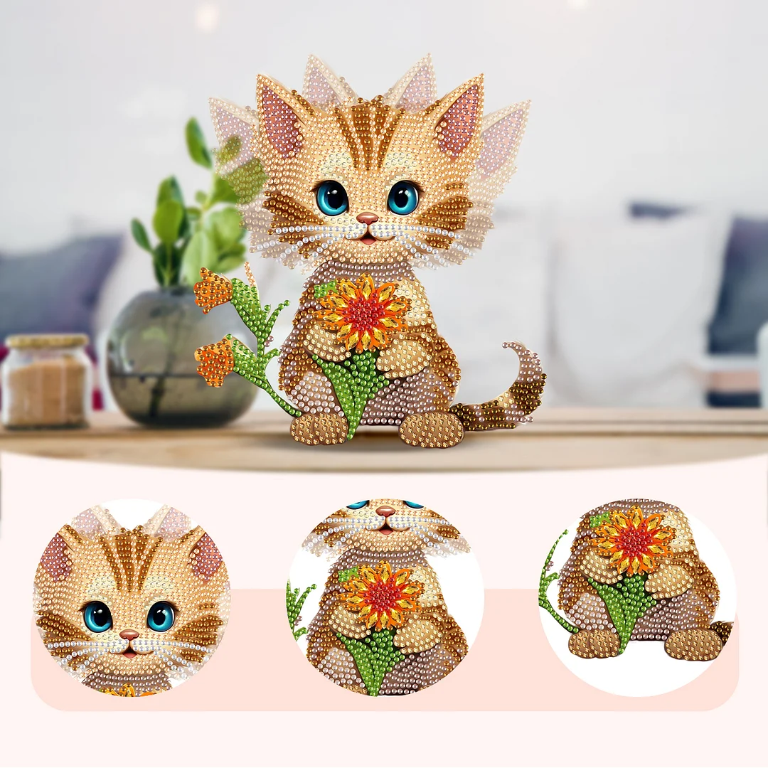 2D Flat DIY Cat Acrylic Shaking Head Diamond Painting Tabletop Ornaments Kit