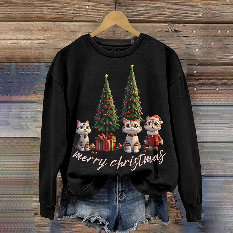 VChics Women's Cute Cat Christmas Sweatshirt