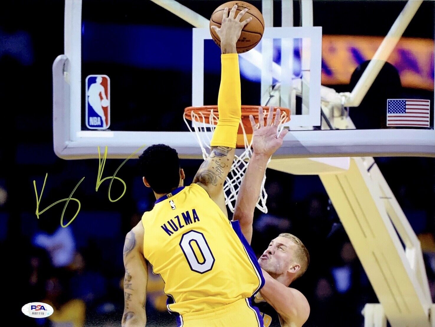 Kyle Kuzma Signed Los Angeles Lakers Basketball 11x14 Photo Poster painting PSA AI81119