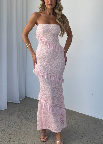 Lace Maxi Dress Pink