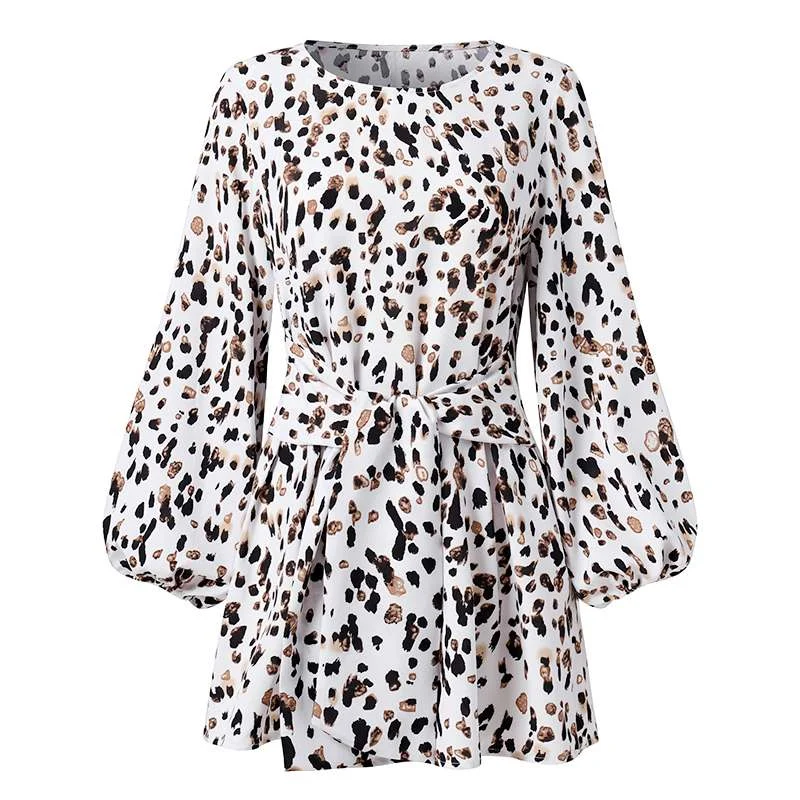 Women Casual Leopard Printed Blouse ZANZEA Elegant Party Muslim Shirt 2022 Long Sleeve Belted Chemise Dubai Turkey OL Tunic Tops