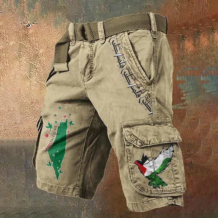 Men's Hope Peace Forever And Be Freedom Cargo Shorts (Belt Not Included)