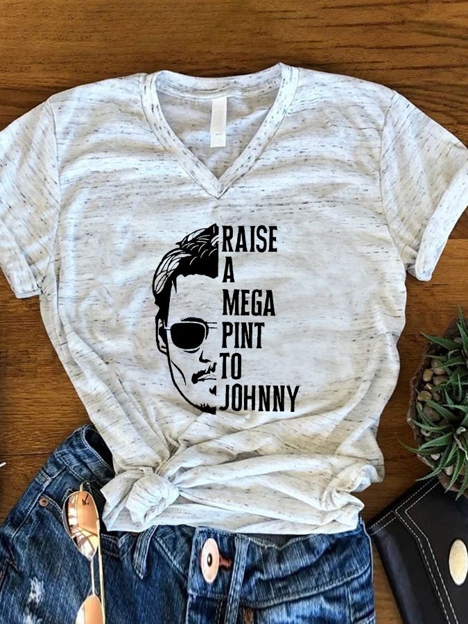 Raise A Mega Pint To Johnny Print V-Neck T-Shirt