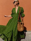 Crochet Carving Puff Sleeves Maxi Dresses