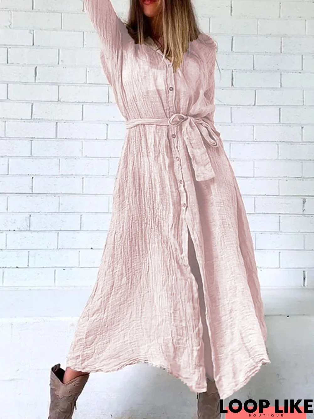 Long Sleeve Vintage Shift Weaving Dress