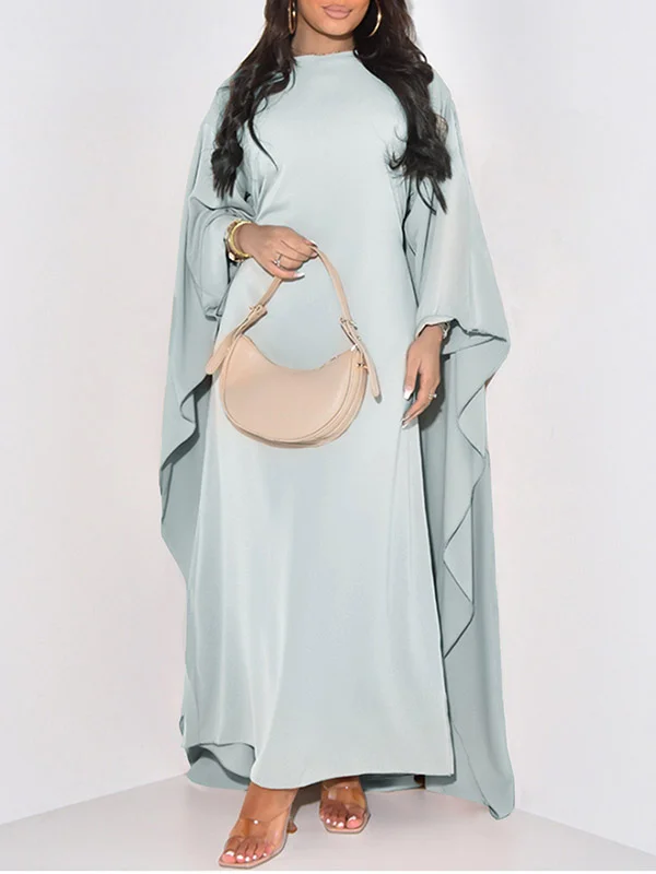 Solid Color High-Low Long Sleeves Round-Neck Maxi Dresses