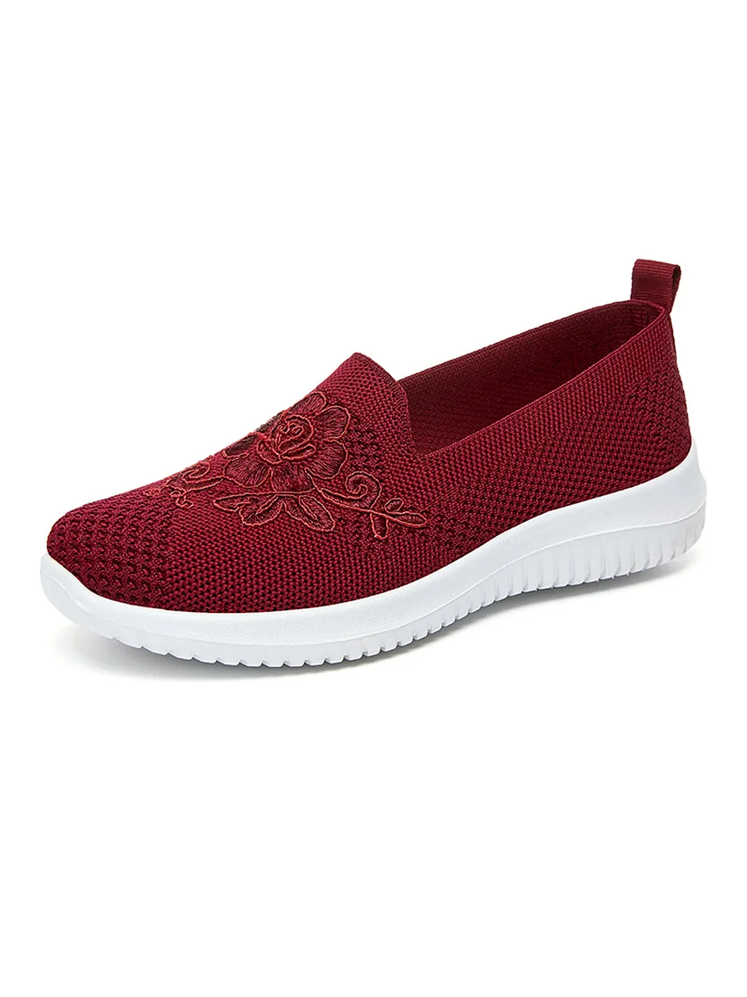 Women plus size clothing Sports Floral Breathable Slip On Flat Heel Fly Woven Shoes Embroidery-Nordswear