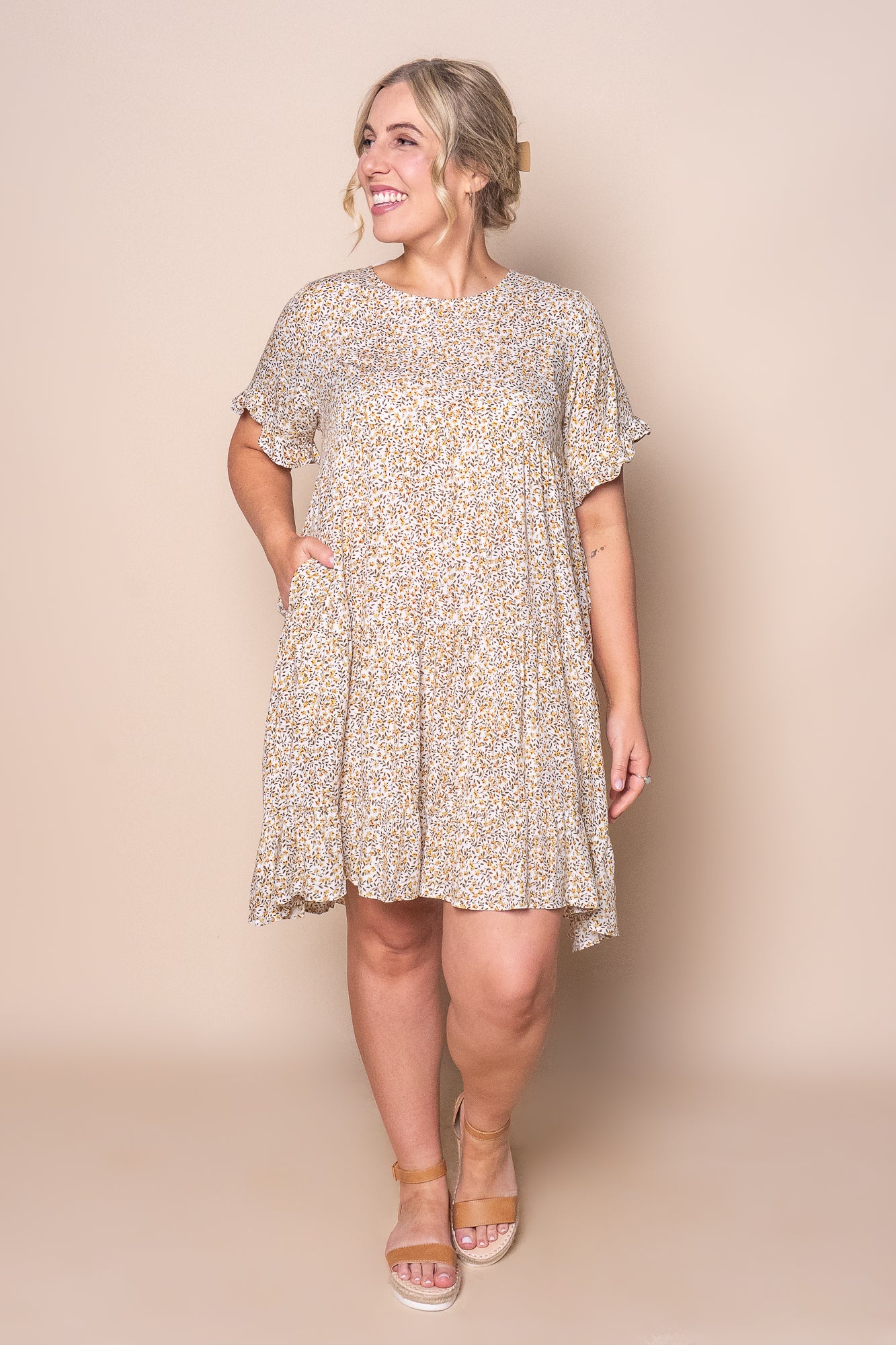 Indira Tiered Dress in White Multi