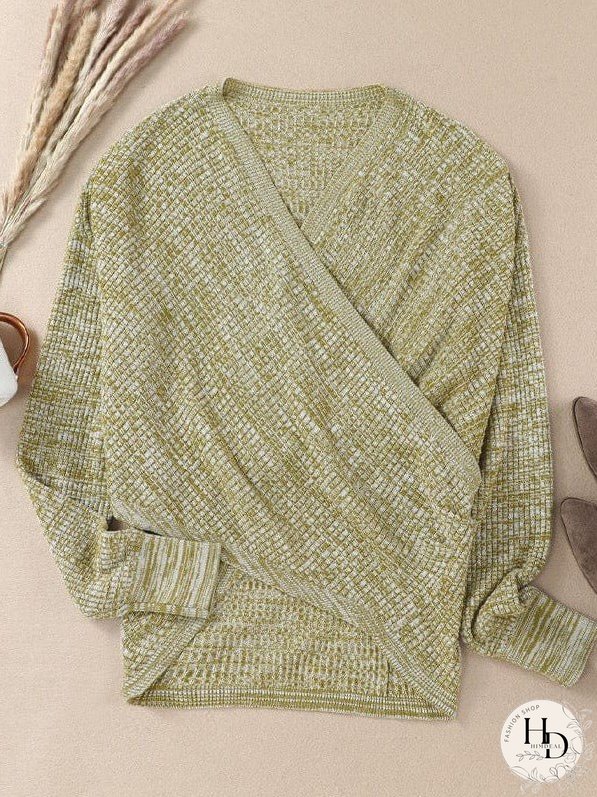 V-Neck Ladies' Sweater With Cross Detail In Solid Colors And Sexy Long Sleeves