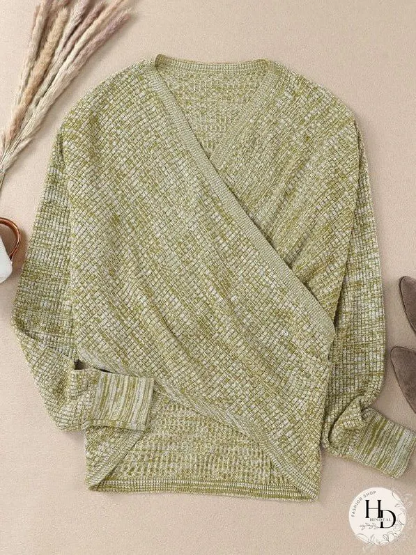 V-Neck Ladies' Sweater With Cross Detail In Solid Colors And Sexy Long Sleeves