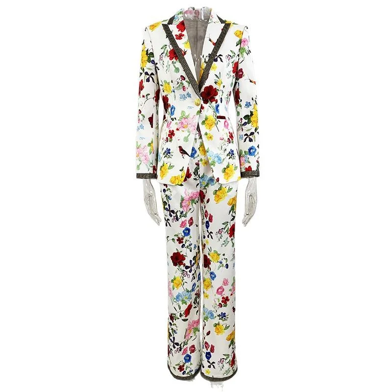 Nigikala Nigikala Spring And Summer New Star Fashion Print A Buckle Blazer Long Suit Two Sets