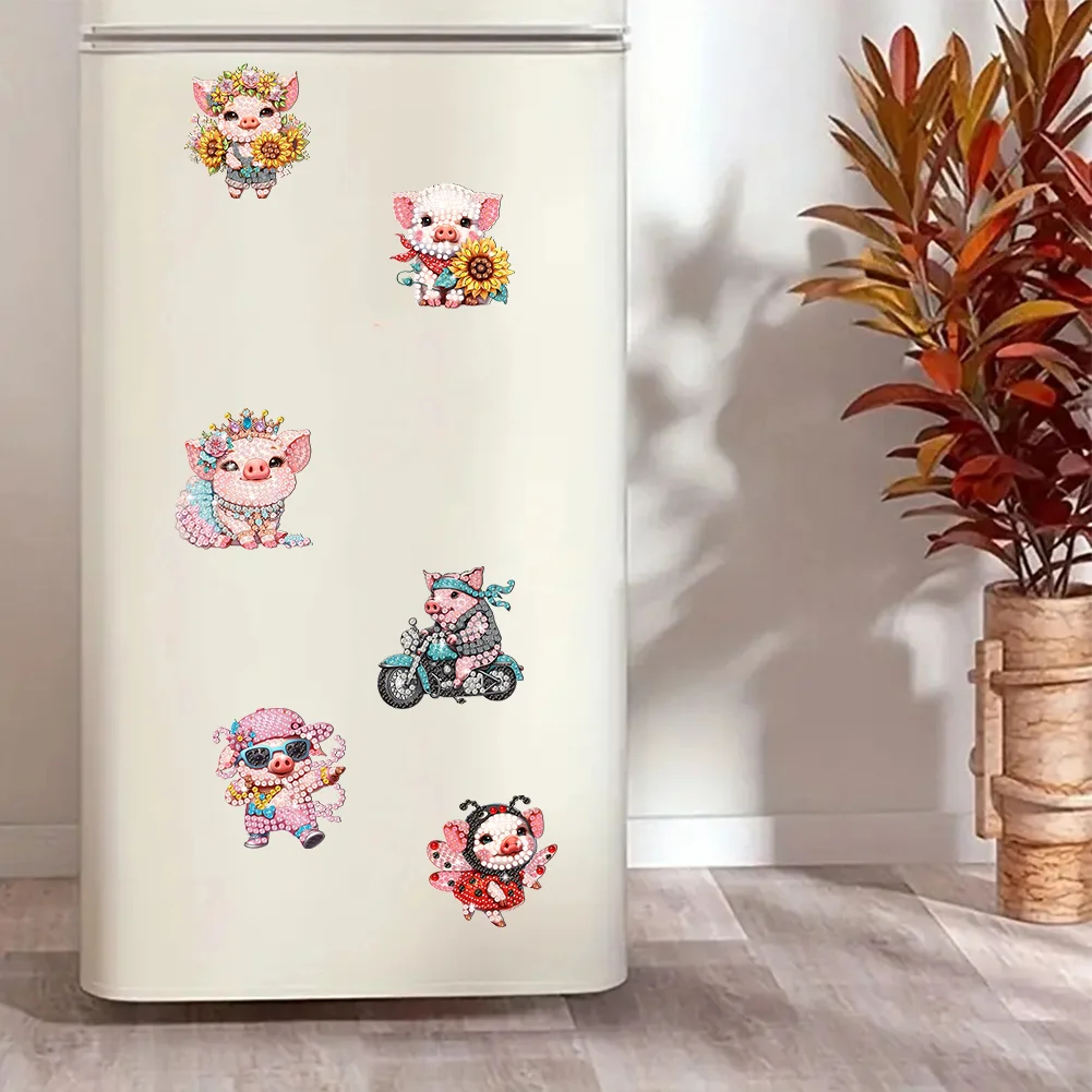 6Pcs DIY Pig Acrylic Special Shape Diamond Painting Refrigerator Magnet Dragonfly