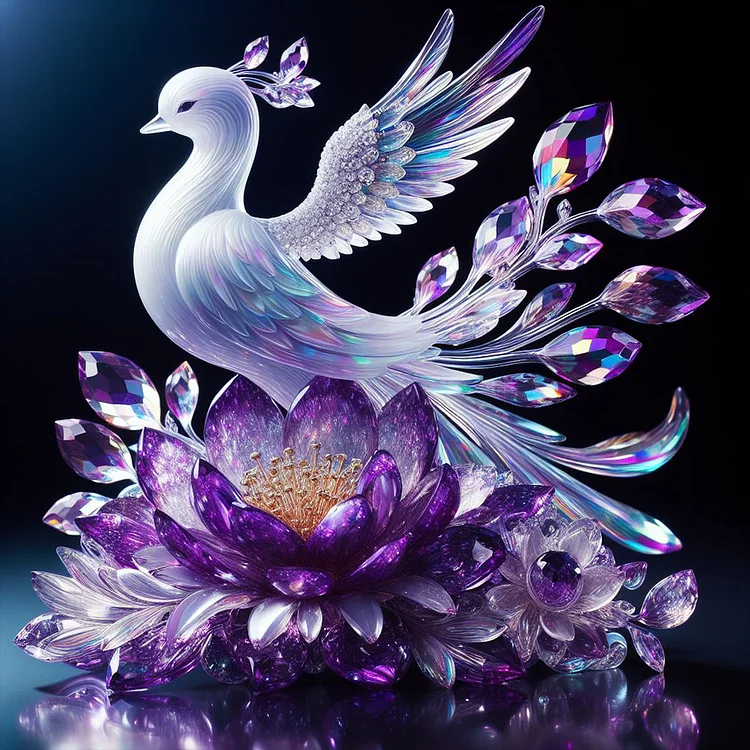 Full Round Diamond Painting - Purple Crystal Bird 50*50CM