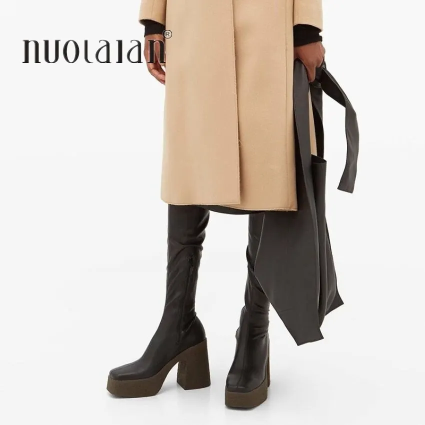 9.5CM High Heels Winter Boots Women Thigh High Long Boots Woman Platform High Heel Shoes Womens Over The Knee Boots Lady Shoe