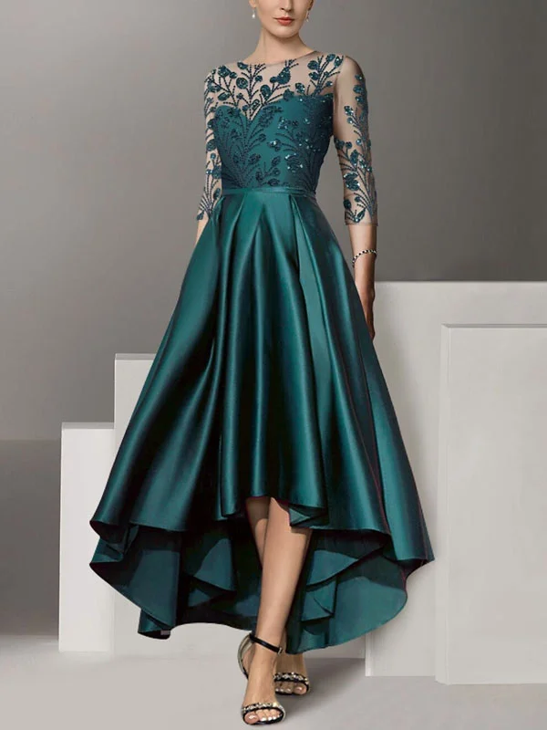  Elegant and Simple V-neck Tea Length Satin Dress