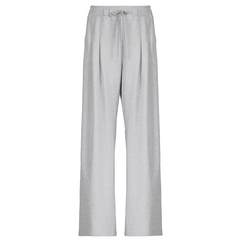 fall outfits women 2024 New Solid Color Pleated Loose Wide-Leg Pants Women's All-Match Elastic Waist Lace-up Draping Long Leg Straight Trousers