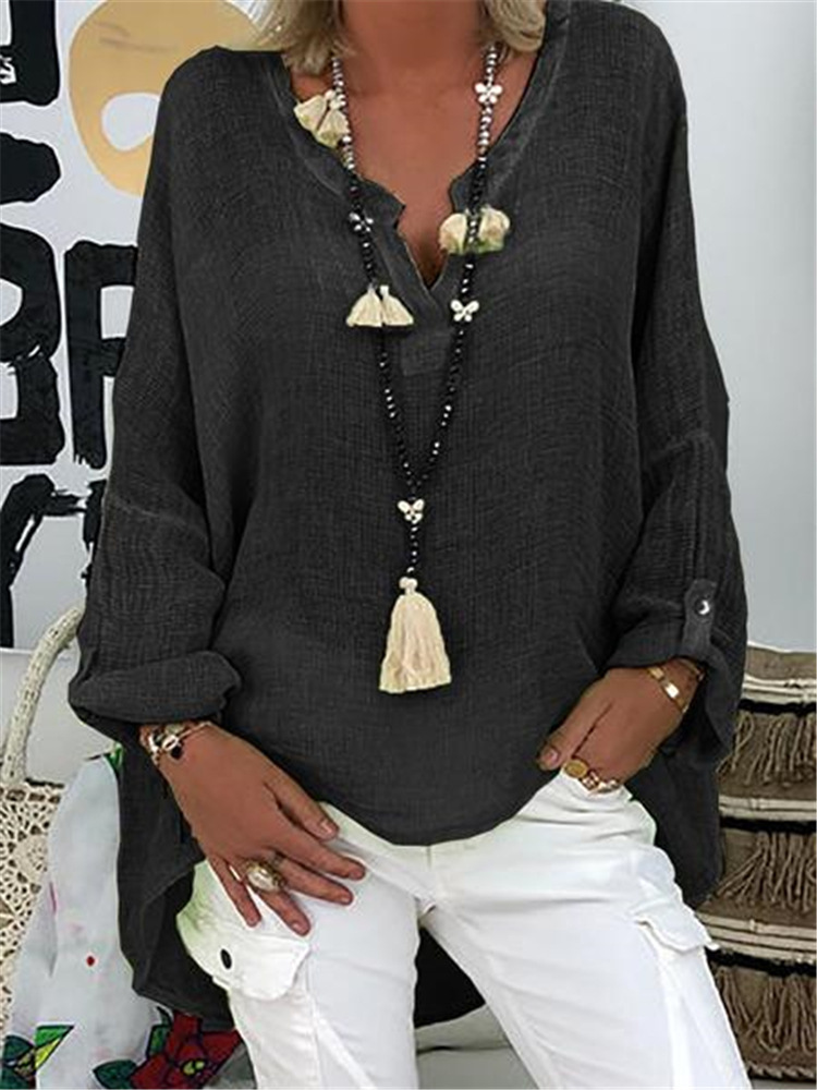 Casual V NeckSolid Cotton T-shirt