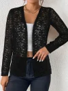 Long Sleeve Semi-Sheer Knitted Solid Color Cardigan - Elegant See-Through Open Front Top with Micro Elasticity and Regular Length - Perfect for Spring and Summer Womens Clothing