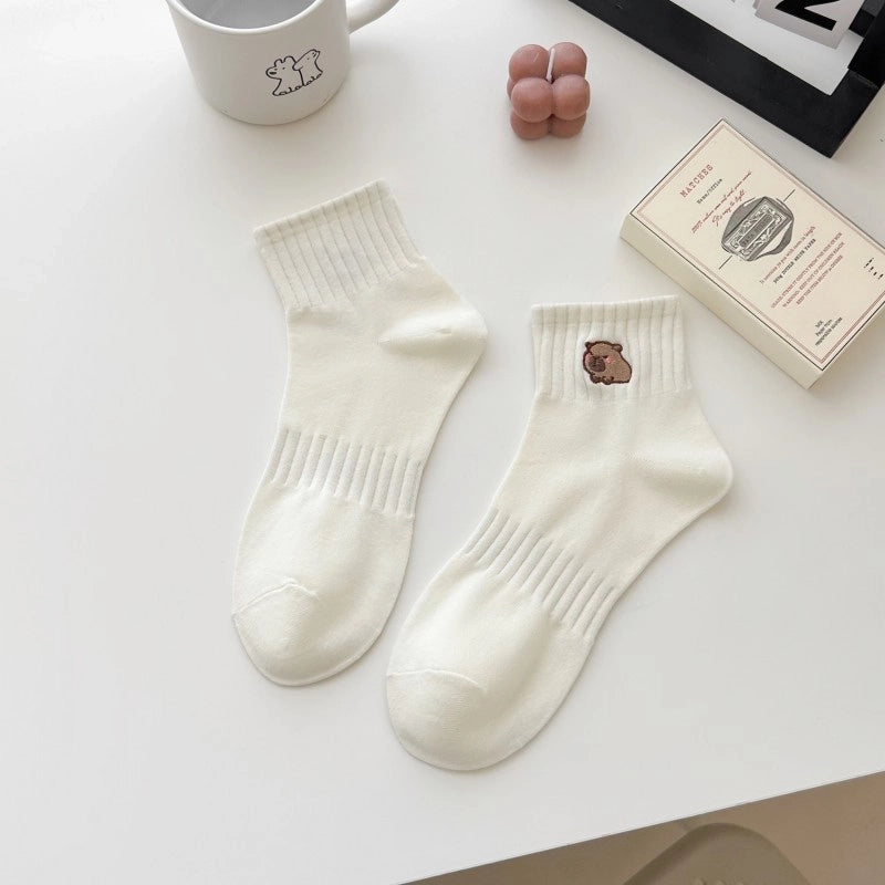 Socks Women’s Mid-tube Socks Cotton Socks Spring And Summer Sweat-absorbent Sports Cotton Socks White Women’s Socks Embroidered Kabibala Tide Socks