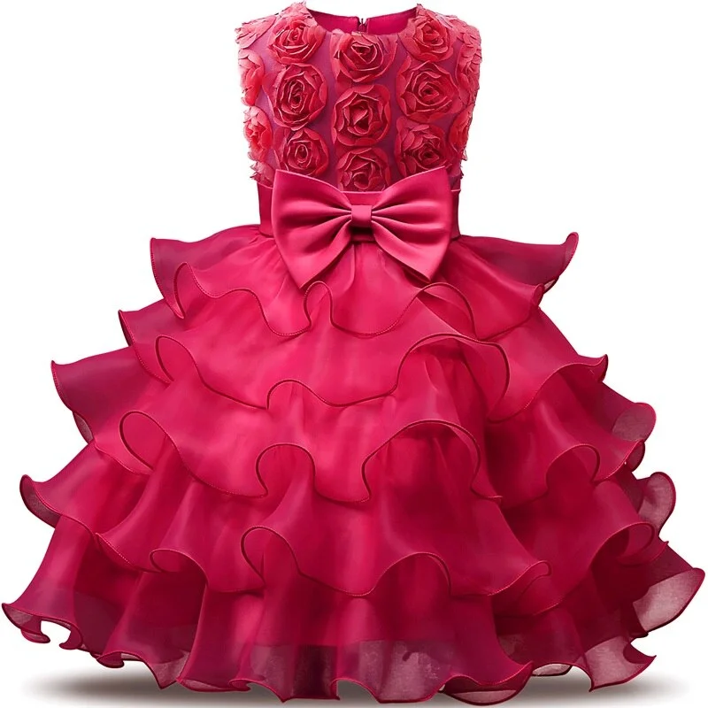 Girls Princess Dress Kids Elegant Wedding Tutu Prom Dresses Children Tulle Flare Sleeve Communion Party Formal Evening Clothes