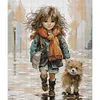Girl And Dog-14CT Stamped Cross Stitch 42*48cm/16.54*18.9in