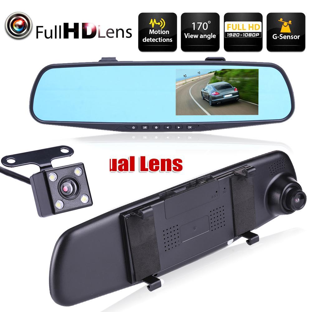 

HD 1080P 4.3 inch Dual Lens Car DVR Rear View Mirror Dash Cam Video Camera, 501 Original