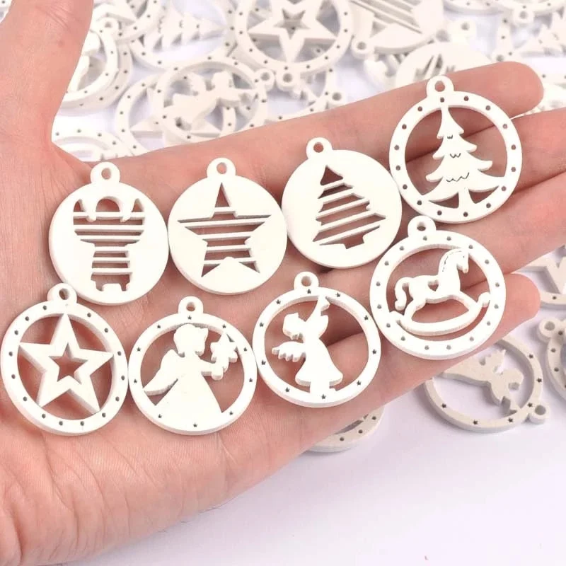 50pcs 22-30mm Wood Crafts white christmas trees DIY Scrapbooking For Wooden Ornament Home Decoration Sewing Accessories M2216