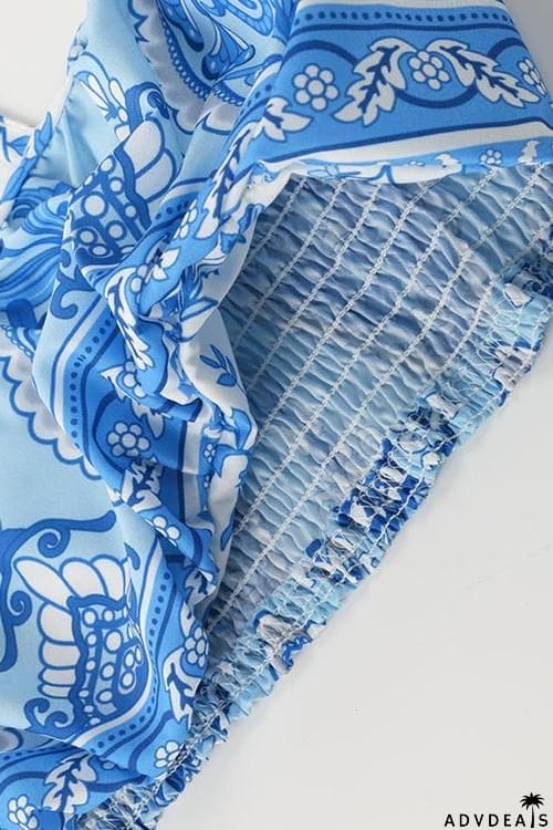 Off Shoulder Floral Print Knot Pants Set