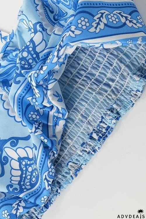 Off Shoulder Floral Print Knot Pants Set