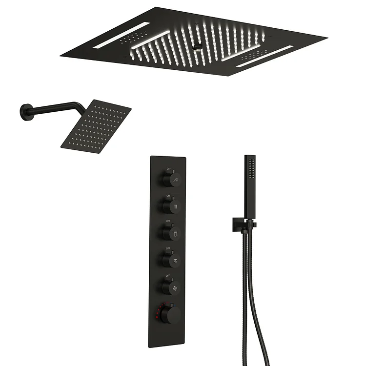 EVERSTEIN Smart Thermostatic LED Shower System in Matte Black, 22.9" x 14.9"